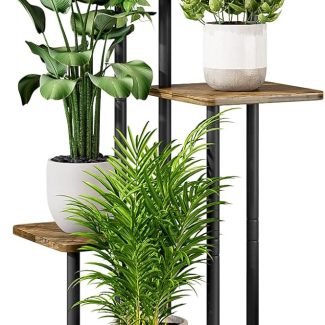 AZERPIAN Plant Stand 5 Tier Indoor Metal Flower Shelf for Multiple Plants Corner Tall Flower Holders for Patio Garden Living Room Balcony Bedroom, Black (5 Tier-Black)